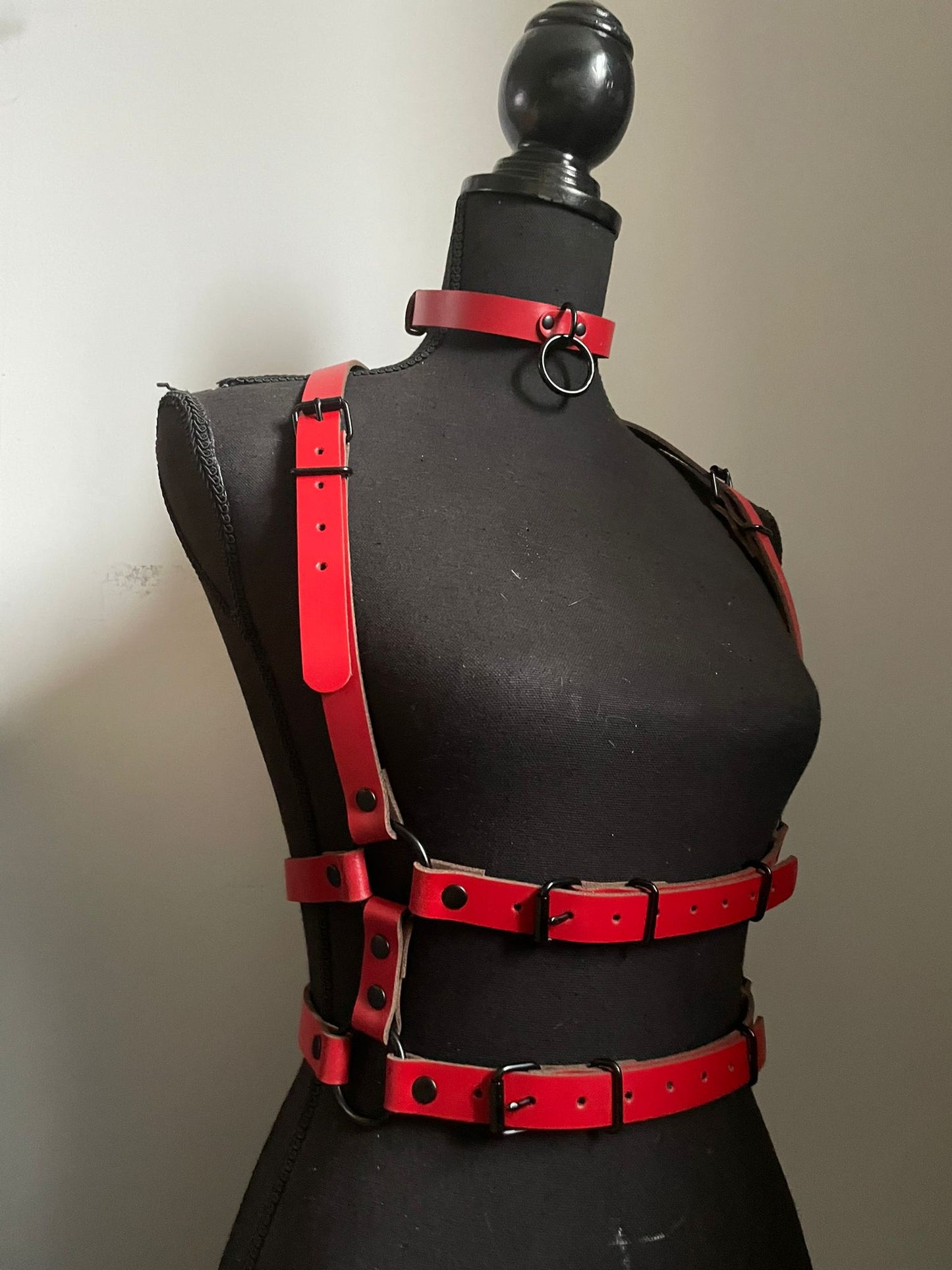 Red Leather Waist Harness - Versatile and Edgy - Handmade