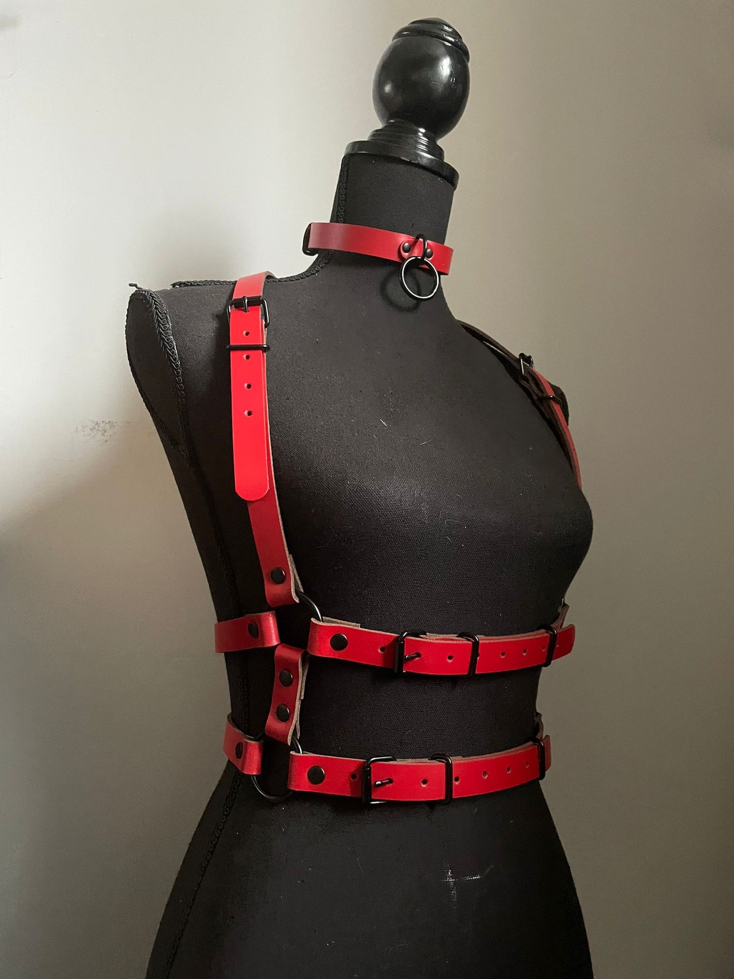 Red Leather Waist Harness - Versatile and Edgy - Handmade