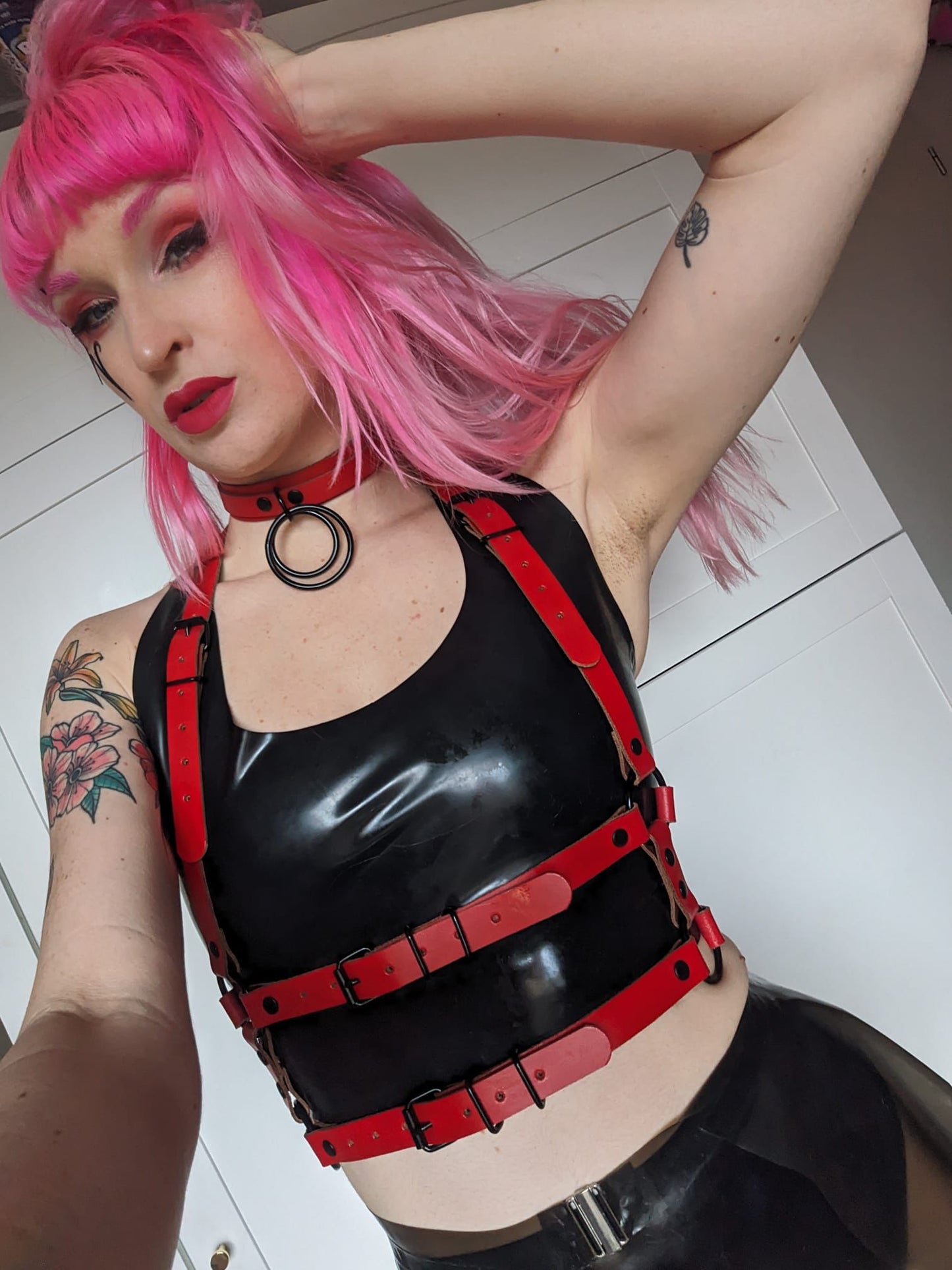 Red Leather Waist Harness - Versatile and Edgy - Handmade