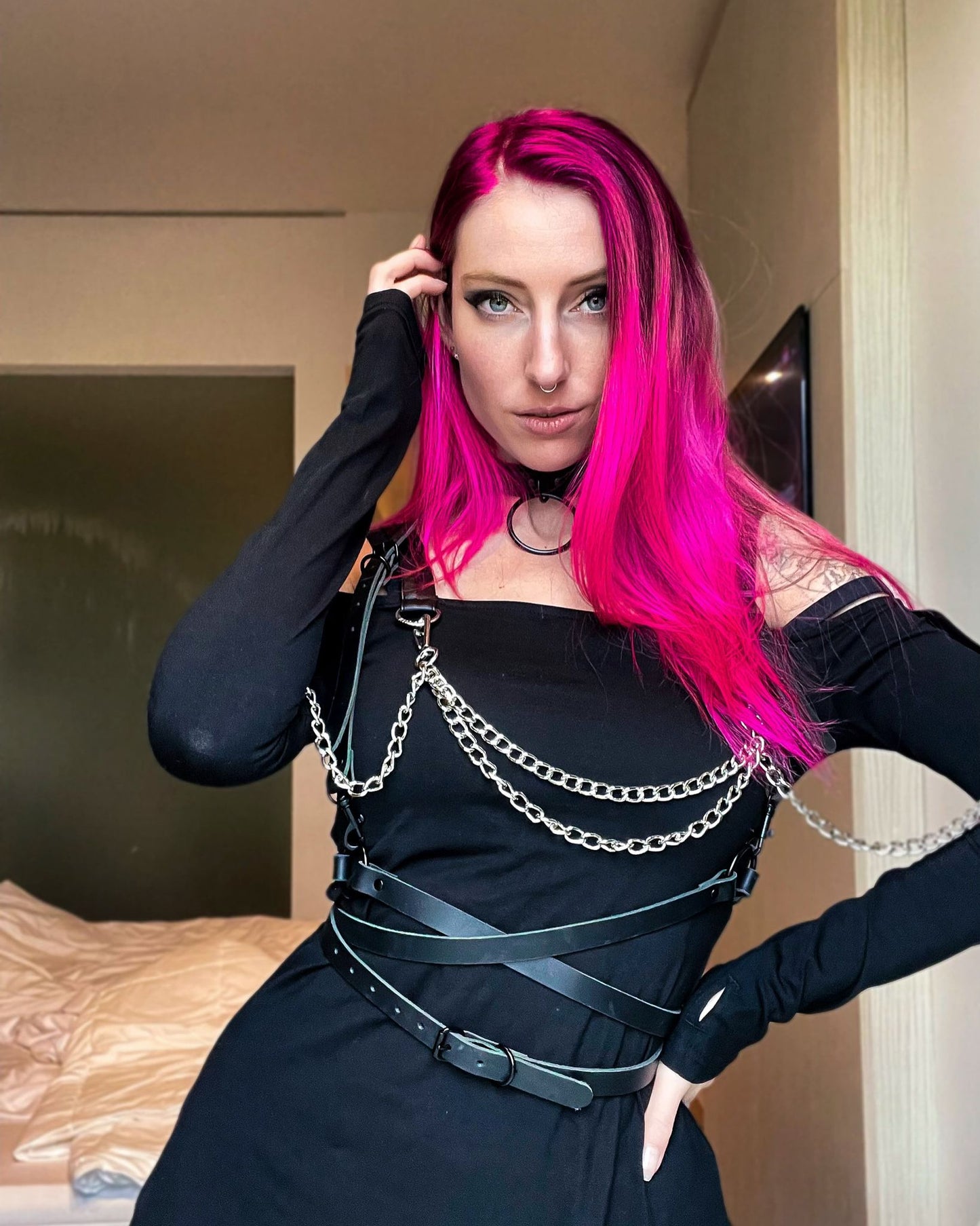 All Black Single O-Ring Collar Choker |Handmade Real Leather| For Edgy, Gothic, Kinky style