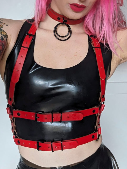 Red Leather Waist Harness - Versatile and Edgy - Handmade