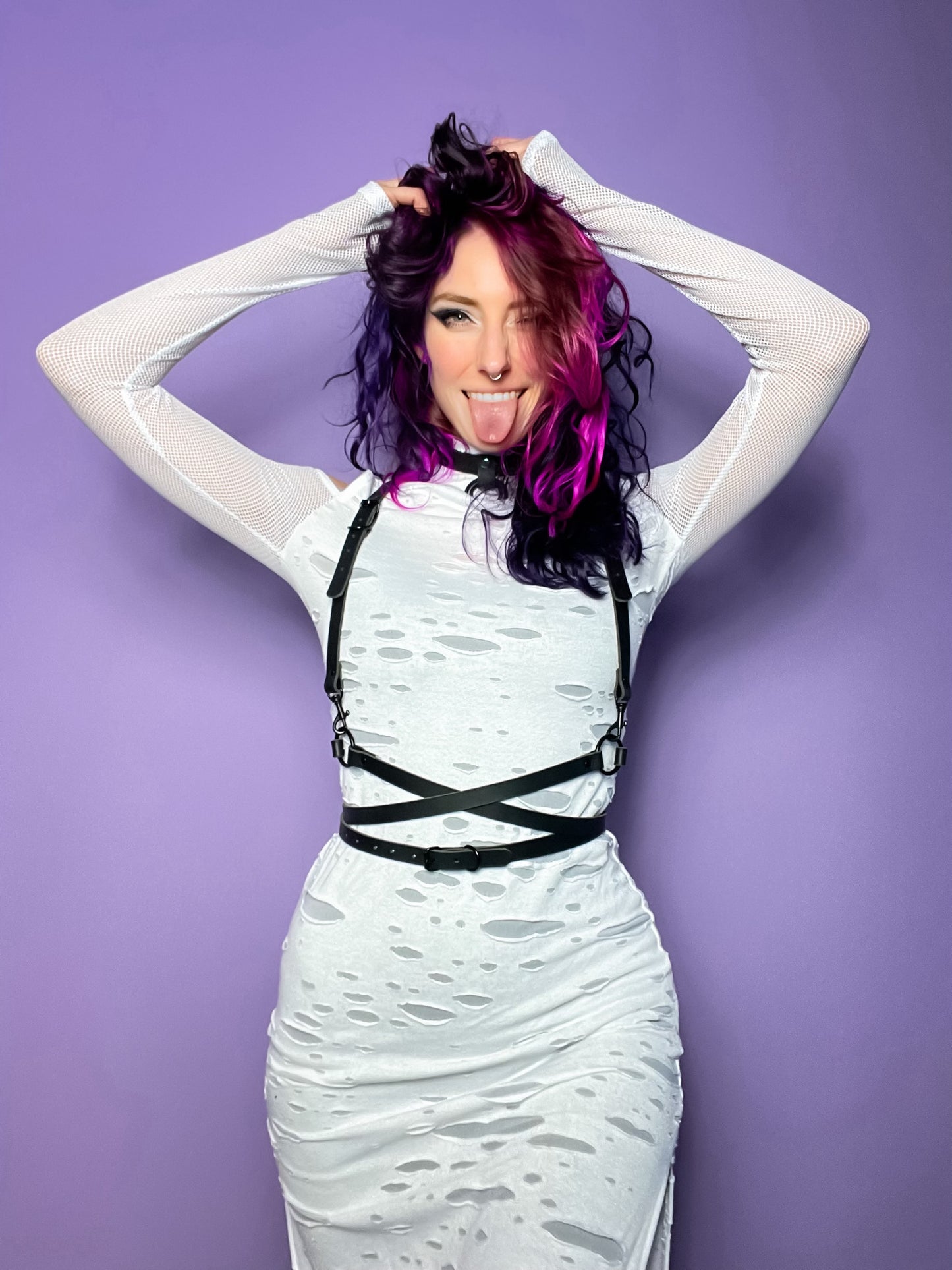 All Black Body-Wrap Waist Harness | Genuine Leather | Custom Handmade