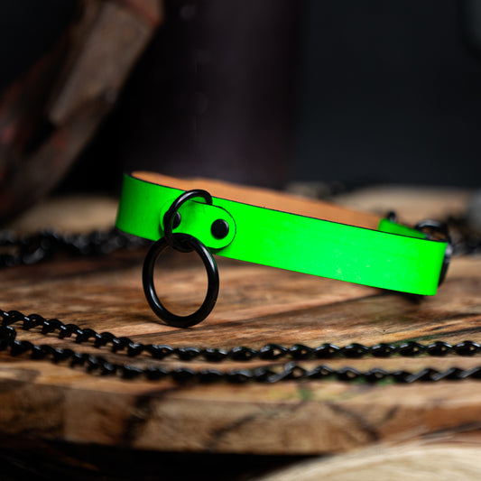 Green Genuine Leather with Black Hardware O-Ring Choker *LIMITED EDITION*