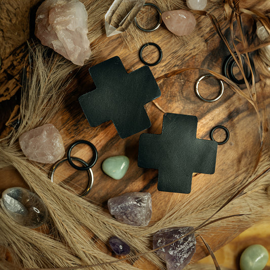 Genuine Leather Reusable Cross Nipple Pasties | Alternative Fetishwear for an Edgy Look