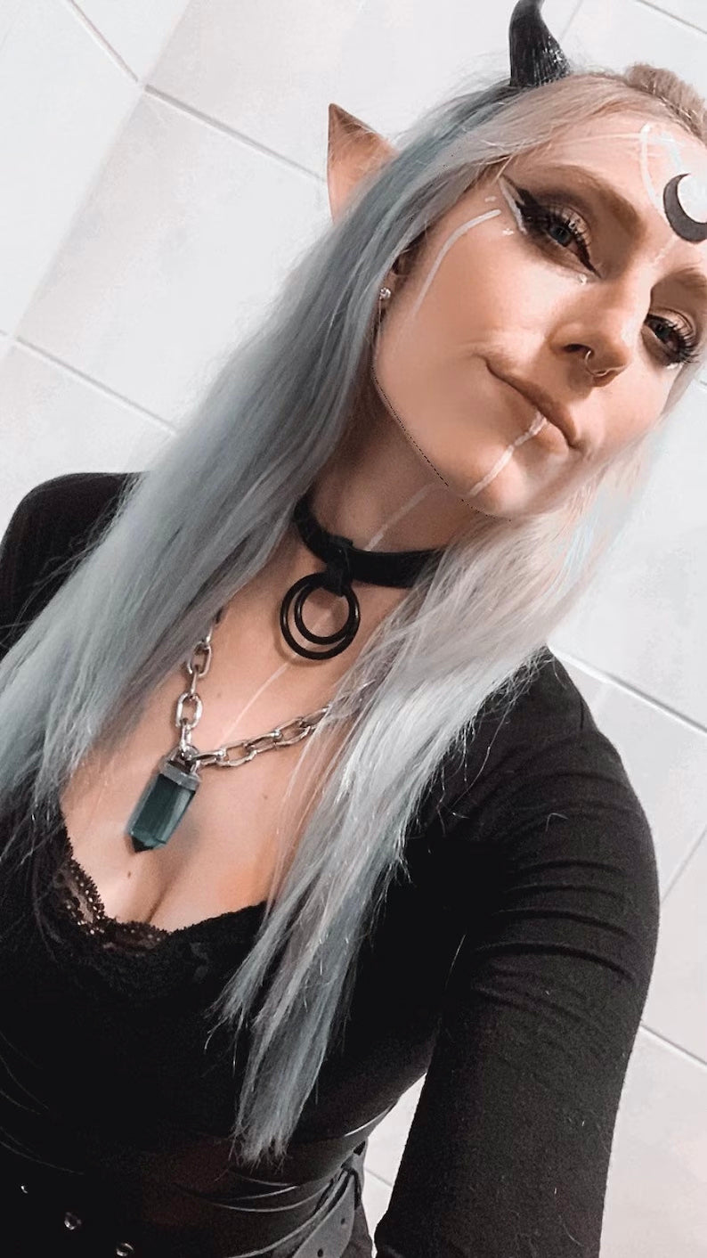 Echt lederen dubbele O-ring choker | Helemaal zwart | Alternatieve accessoires