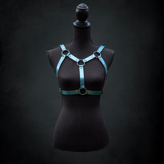 Metallic Blue Leather Chest Harness | Handmade | Edgy | Versatile Statement Piece *LIMITED EDITION*