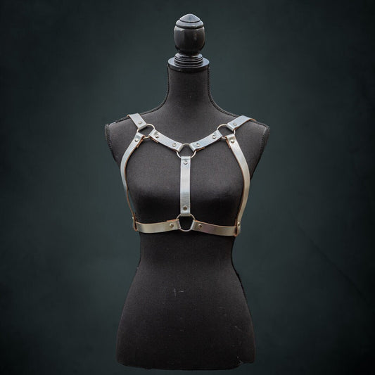 All Silver Metallic Leather Chest Harness | Handmade to Size | Versatile Statement Piece *LIMITED EDITION*