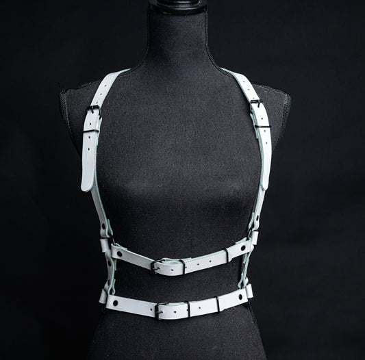 Handmade Genuine White Leather Waist Harness - Versatile and Edgy