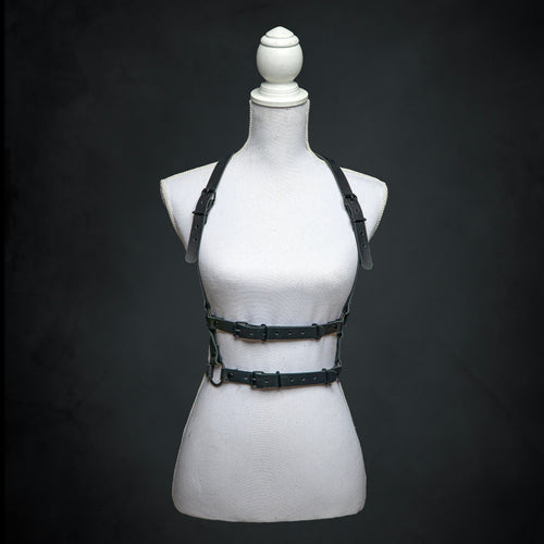 Selene double band harness in black leather by Wandering Chaos